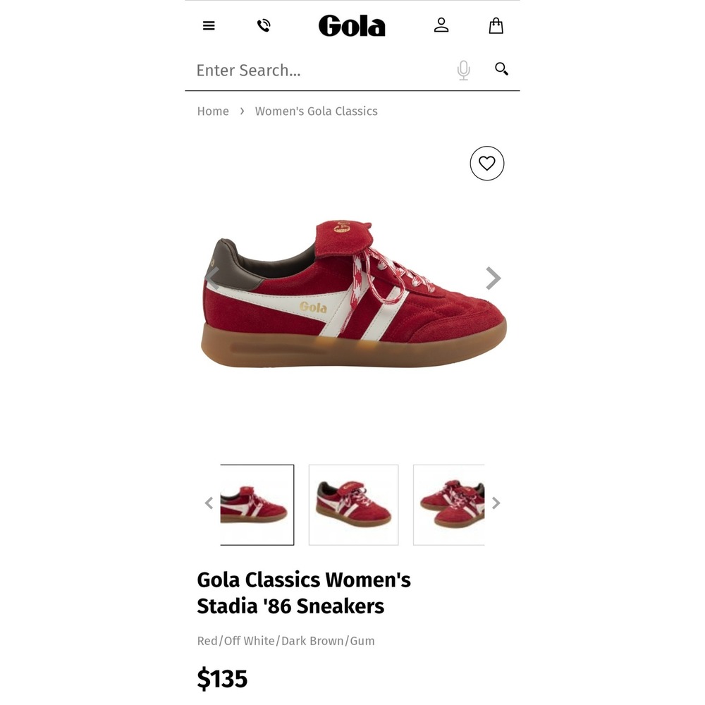 Gola‎ Classics Womens Stadia 86 Red Suede Sneakers CLB787 Gum Sole Size 6 NEW